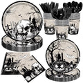 Halloween Skull Pumpkin Party Plate & Napkin Set for 24 Guests