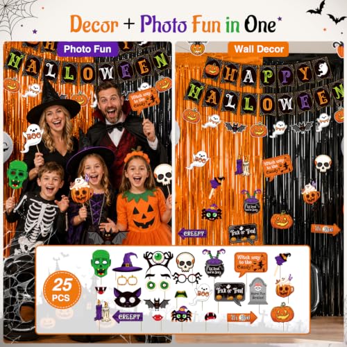 Halloween Party Decorations Set - Black & Orange Halloween Festive Supplies, 112 Pieces with Banners, Balloons & Props - Variation: Black Orange