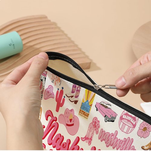 DJHUNG Nashville Travel Gift Cosmetic Bag Nashville Lover Gifts Makeup Bag Country Music Themed Gifts for Traveller Women Friends Sister Birthday Christmas Bachelorette Party Favors Girls Trip Gifts