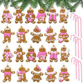 Pink Gingerbread Man & Candy Cane Christmas Ornaments Set - Holiday Decor