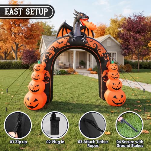 Giant Halloween Inflatable Archway with Dragon and Pumpkins - Outdoor Yard Decor