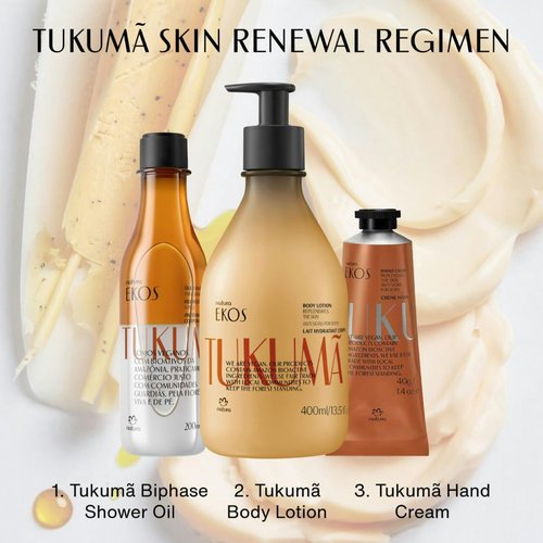 Natura Tukumã Body Care Bundle | Hyaluronic Acid Lotion, Biphase Shower Oil & Hand Cream - Deep Hydration & Improved Skin Elasticity