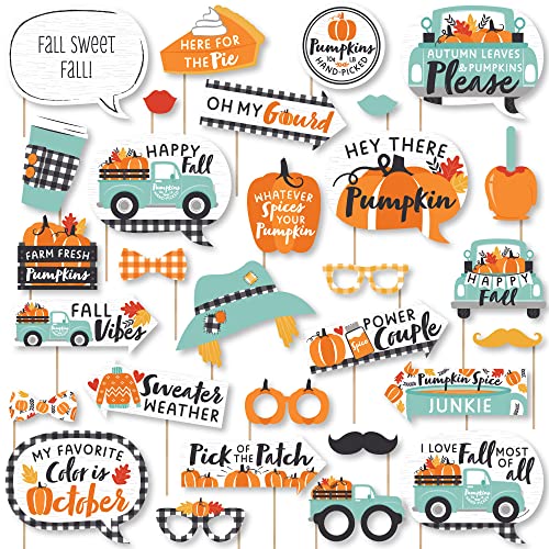 Fall Truck Photo Booth Props Kit - Harvest Pumpkin Party Supplies, 30 Pieces