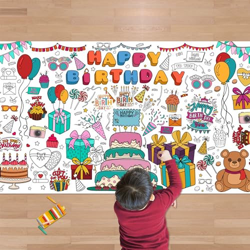 Giant Birthday Coloring Tablecloth - Kids Arts & Crafts Activity Banner Variation: Birthday
