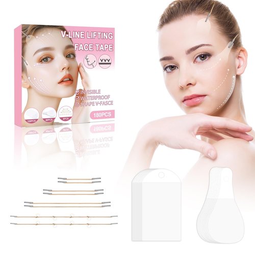 Bvcotor 180PCS Face Lift tape Invisible, Face Lift Tape with 8 bands, Neck Tape Lifting Invisible，V-Shaped Instant Face Tapes for Lifting Sagging Skin Eyes Double Chin Wrinkles Waterproof