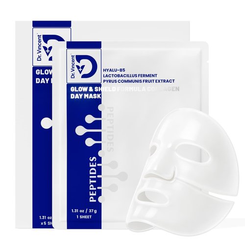 Dr Vincent Deep Hydrating Overnight Collagen Hydrogel Mask, Bio-Collagen Facial Mask for Pore-Refining Appearance & Skin Suppleness, Face Sheet Mask with Ferment Extract, Vitamin E & Peptides, 37gx5ea