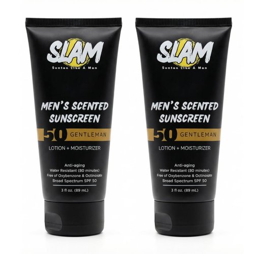 SLAM GentleMan Sunscreen Lotion SPF 50 - Moisturizing Face & Body Sunblock, Anti-Aging, Water-Resistant | 3 fl oz Each, Double Pack