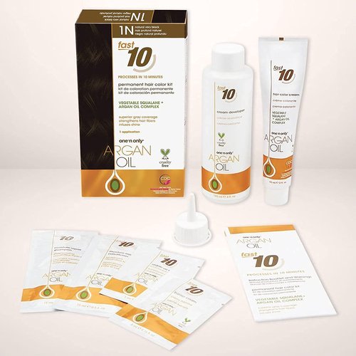 One 'N Only Fast 10 Hair Color Kit - Moisturizing Argan Oil Dye for Women | Natural Very Black (1N)