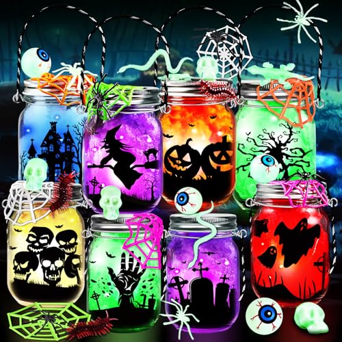 Halloween Mason Jar Craft Kit for Kids - 8 Pack DIY Decorations & Party Favors