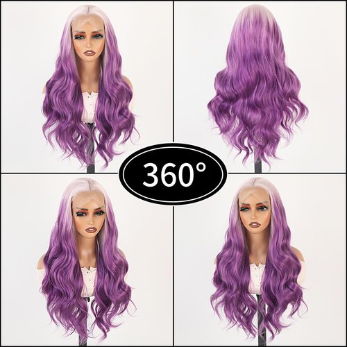 Missyvan Long Ombre Purple Lace Front Wigs for Women Body Wave 13X4 HD Lace Front Wigs Glueless 28 Inch Soft Natural Hair Line Baby Hair Heat