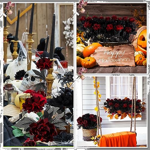Artificial Dahlia Flowers Set 30 Pcs Gothic Black and Burgundy Decor