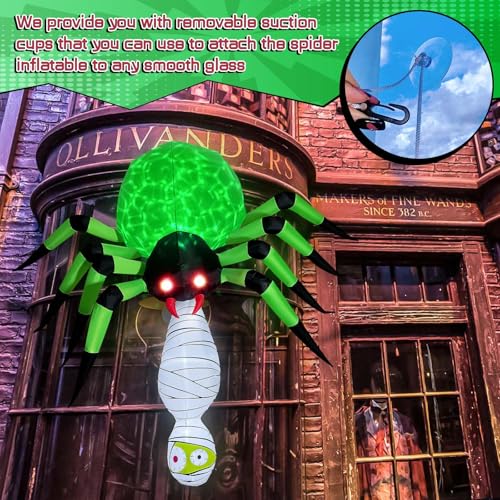 Inflatable Spider with Mummy & Green LED Light - 7FT Halloween Outdoor Decor