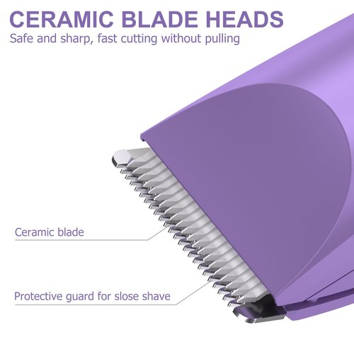 OLOV Electric Body Hair Trimmer - Groin Trimmer for Men - Bikini Trimmer Women - Wet/Dry Shaver Groomer, Replaceable Ceramic Blade Heads, USB Recharge Dock, Waterproof Hygiene Razor, Bright Purple
