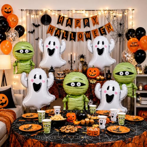 Halloween Ghost Mummy Foil Balloon Set - 8 Pack for Party Decorations
