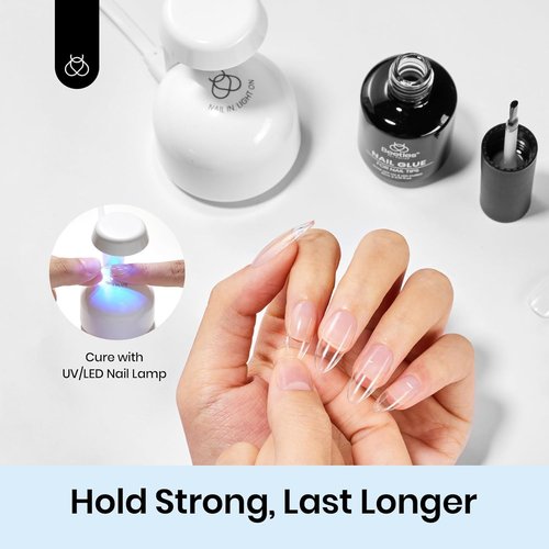 Beetles Gel Nail Glue and No Wipe Top Coat Kit, 2Pcs 15ml 9 In 1 UV Nail Glue for Acrylic Nail Tips Clear Press On Nails, Easy Nail Extension Gel, Soak Off LED Shine Finish DIY Home Manicure