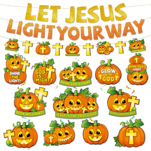 Christian Halloween Decorations Banner Set with Cross & Pumpkin Quotes