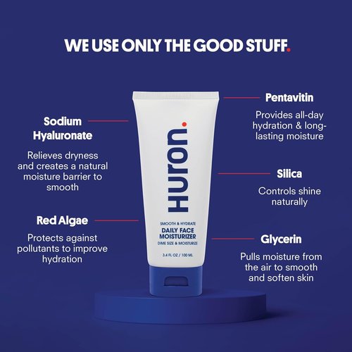 Huron Men’s Face Moisturizer – Lightweight, Soothing, Cooling Face Lotion for All-Day Lasting Hydration – Vegan, Phthalate Free, Sulfate Free, Paraben Free – 3.4 Fl Oz (2 Pack)