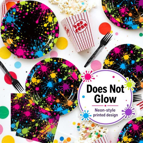 Neon Party Dinnerware Set for 25 - Colorful Graffiti Disposable Plates & Napkins