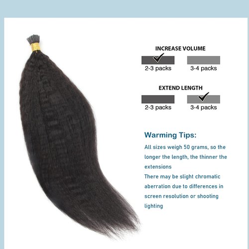 ABH AMAZINGBEAUTY HAIR Pre Bonded Kinky Straight Hair Extensions Real Human Hair I Tip Fusion Hair Extensions for Black Women Brazilian Kinky Straight Hair Natural Black I Tips 50g 50strands 16 Inch