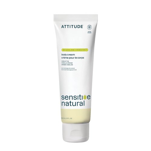 ATTITUDE Body Cream - Sensitive Skin Formula with Oat | EWG Verified, Vegan, 8 Fl Oz, Vanilla Scent