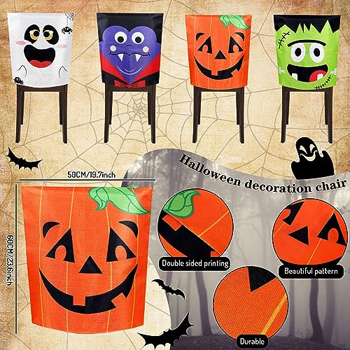 Halloween Chair Cover Set - 4 Cartoon Spooky Seat Slipcovers for Dining Room & Party