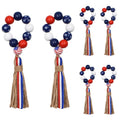 Patriotic Wood Bead Napkin Rings Set of 6 - Independence Day Home Decor