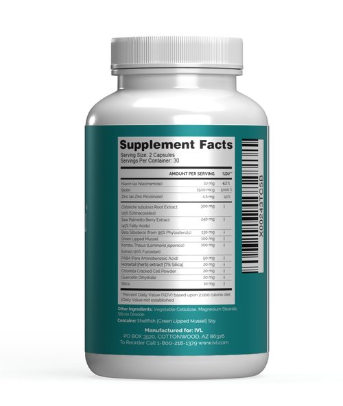 IVL - SeaNu Hair Vitamins Supplements - Hair Strength, Strand Thickness, Hair Growth - with Biotin, Vitamin B3, Zinc, Saw Palmetto Berry Extract, Green Lipped Mussel - Vitamin Hair Growth (1 Pack)