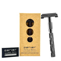 Parker 22R Long Handle Safety Razor - Gunmetal Twist-to-Open Design, Heavyweight Brass Frame | 5 Platinum Blades Included