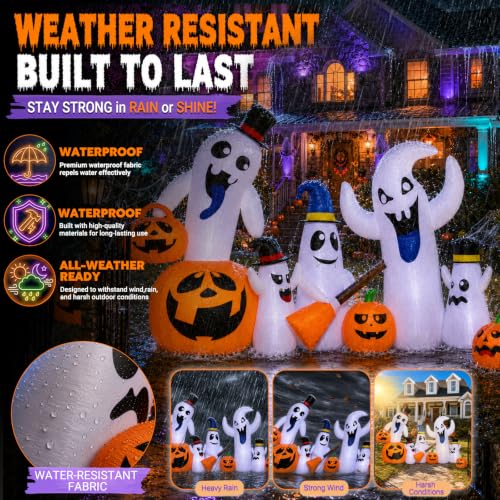 Halloween Inflatable Ghost Family with Pumpkin - 9.5 FT Outdoor Decorations - Ghost Pumpkin Family Variation