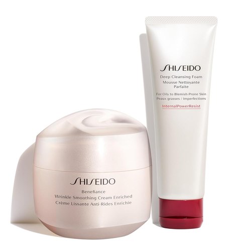 Shiseido Benefiance Wrinkle Smoothing Cream - Enriched 75 mL & Deep Cleansing Foam 125 mL Set