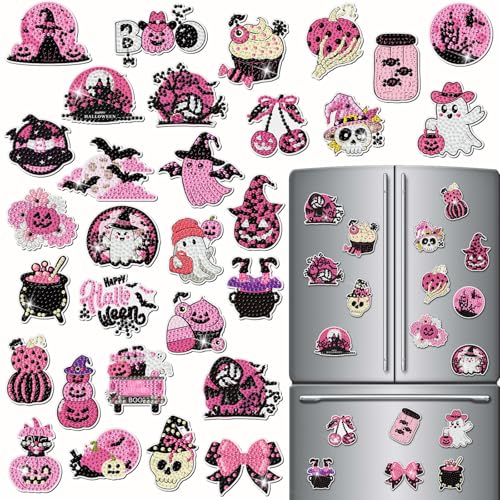 Halloween Diamond Art Magnet Kit - Pink Spooky Decor, 30 Pieces (Variation: Halloween)