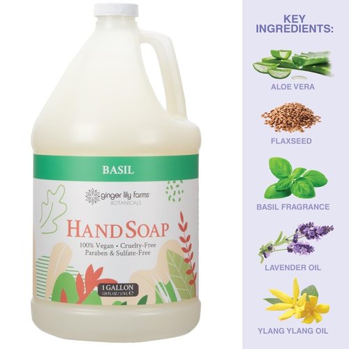 Ginger Lily Farms Botanicals All-Purpose Liquid Hand Soap Refill, 100% Vegan & Cruelty-Free, Basil Scent, 1 Gallon (128 fl oz)