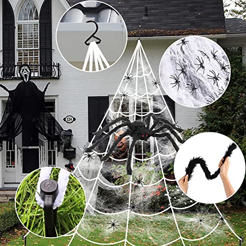 Outdoor Halloween Spider Web Lights Set - Purple LED with Large Spider & Variations