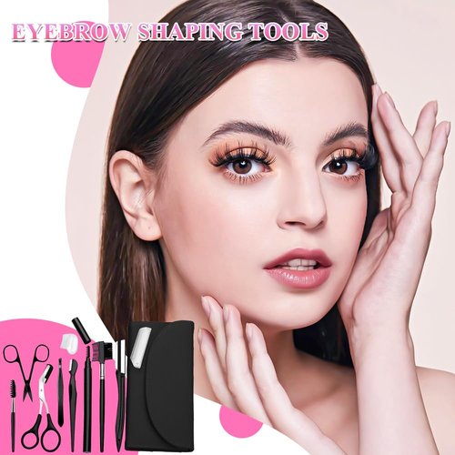 Senbos 8-in-1 Eyebrow Grooming Kit – Professional Eyebrow Trimmer, Scissors, Tweezers, Brush & Dermaplaning Tool – Precision Brow Shaping Kit for Men & Women – Includes Leather Travel Case