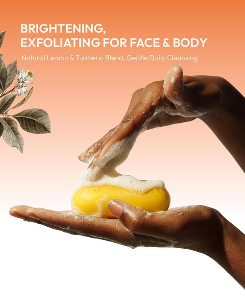 KlearBloom Lemon Turmeric Kojic Acid Soap – Exfoliating Soap with Almond Particles for Dark Spots, Vitamin C and Extra Shea Butter, Gentle Brightening & Moisturizing for Face and Body – 105g x 2 Bars