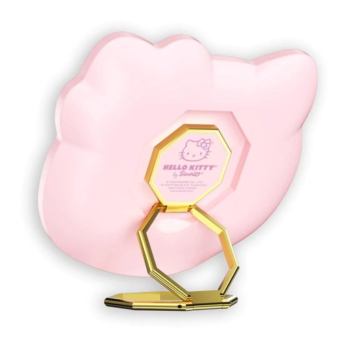 Impressions Vanity Hello Kitty 3X Magnifying Pocket Mirror with Stand, Adjustable Brightness Daylight LED Lighted Compact Makeup Mirror for Desk, Travel, Purse (Pink)