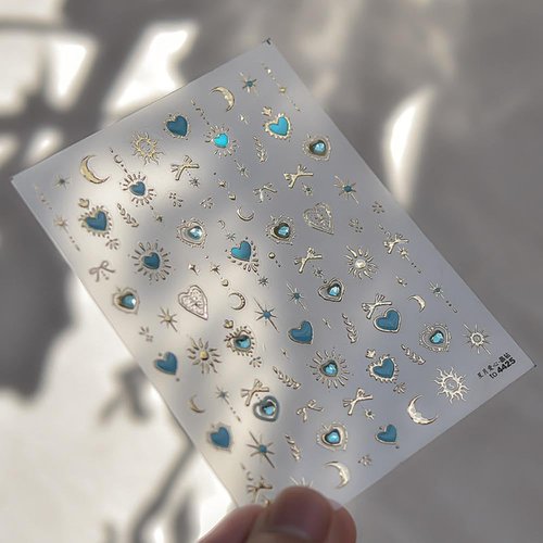 Heart Nail Sticker Decals Star Moon Nail Art Stickers with Diamond Design Red Blue Nails Decals 5D Embossed Self Adhesive Love Nail Charms for Women Girls Kid Manicure Supply Decoration Accessories