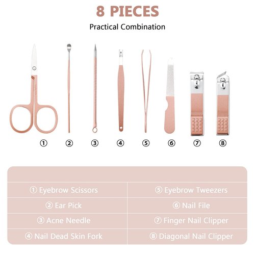 Hanaive 6 Set Manicure Set 48 Pcs Nail Clippers Pedicure Kit Gift for Mother's Day 8 in 1 Stainless Steel Grooming Kit Professional Nail Care Tools with Luxurious Travel Case for Men Women(Rose Gold)