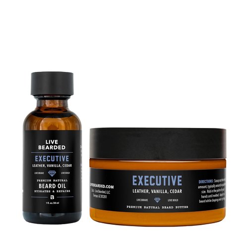 Live Bearded Beard Oil & Butter Grooming Kit | All-Natural Ingredients for Growth Support - Executive Scent: Cedar & Vanilla
