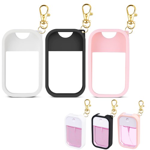 VANEST Silicone Case Compatible with Touchland Hand Sanitizer Spray, Protective Case with Keychain for Power Mist and Glow Mist 1 fl oz, Hand Sanitizer Spray Accessory (Colourful 2, 3 Pack)