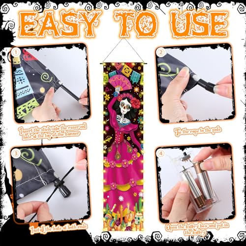 Day of the Dead Decorations Set with LED Banners & Marigolds - Halloween Festival Decor