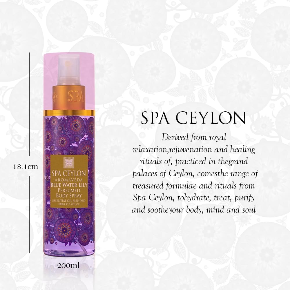 SPA CEYLON Blue Water Lily Body Spray - Ethereal Aquatic Fruity Floral Mist for Women | 200 ml