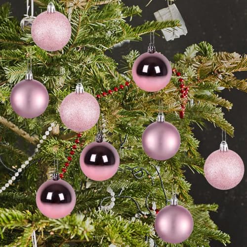 Pink 2.36-inch Shatterproof Christmas Ball Ornaments - 30 Count Holiday Tree Decorations