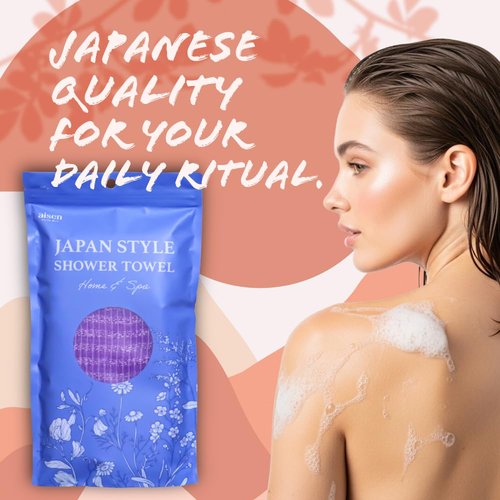aisen Japan - Gentle Exfoliating Shower Towel, Ultra-Soft Japanese Nylon Body Scrubber, Long 47" Back Towel, Quick-Dry, Colorfast & Odor-Resistant, Made in Japan | Home & Spa (Purple)