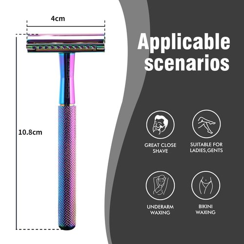 KINGHOOD Safety Razor Single Blade for Men with 10 Double Edge Blades Metal Reusable Eco Friendly Razors Colorful