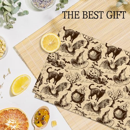 Halloween Black Cat Pumpkin Decorative Hand Towels - 16x24 Inch Kitchen & Bathroom Decor
