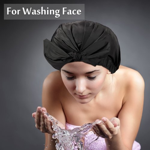 Floraltop 4 Pcs Shower Caps for Women, Waterproof Reusable Shower Hair Caps Bowknot Satin Bath Hair Caps Elastic Hem Turban Bath Caps for Long Short Curly Hair Women Girls (Stripe)