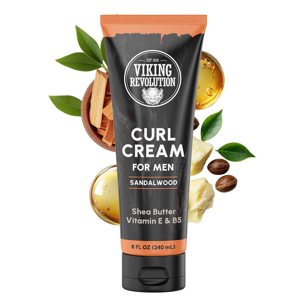 Viking Revolution Hair Curl Cream - Sandalwood Styling Cream with Vitamin E & B5 for Curly Hair (8 fl oz)