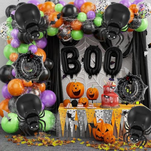 Halloween Foil Balloons Set - Black Boo, Spider, Web Decorations for Party