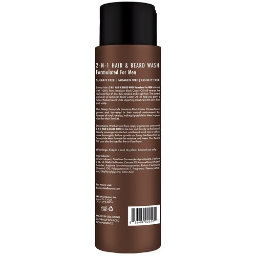 Sunny Isle Jamaican Black Castor Oil 2-N-1 Hair & Beard Wash 12oz | Cleanses, Hydrates, Moisturizes Hair & Skin | Detangles Beard | Paraben & Sulfate FREE